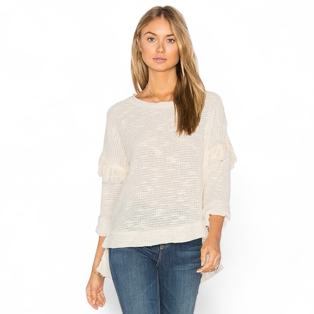 Revolve Maven West Drop Shoulder Fringe Sweater in Cream